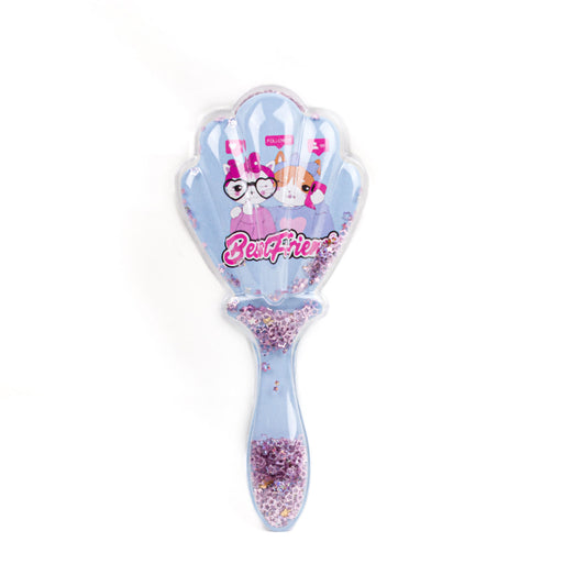 Perie păr copii cu formă de scoică, transparent cu confetti - Mirror Cat