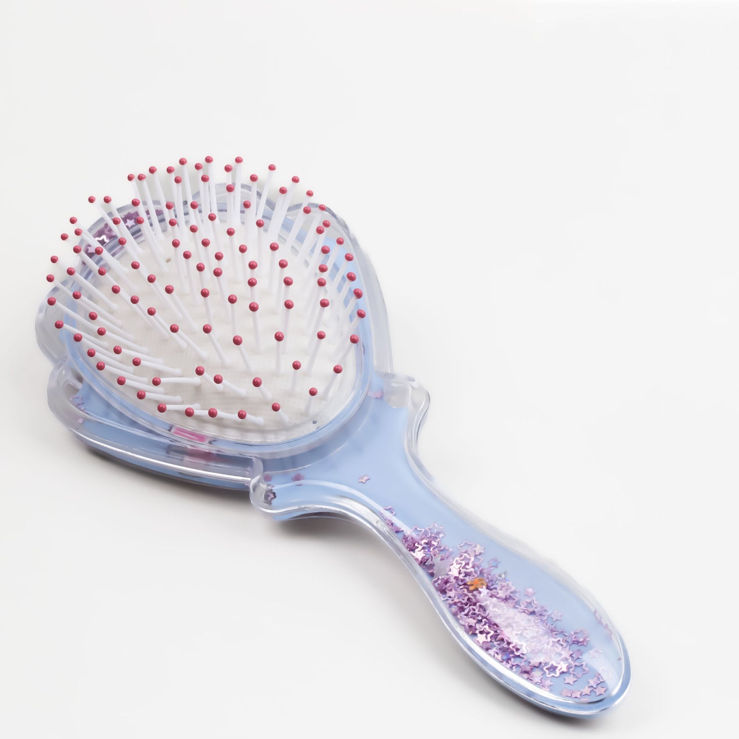 Perie păr copii cu formă de scoică, transparent cu confetti - Mirror Cat