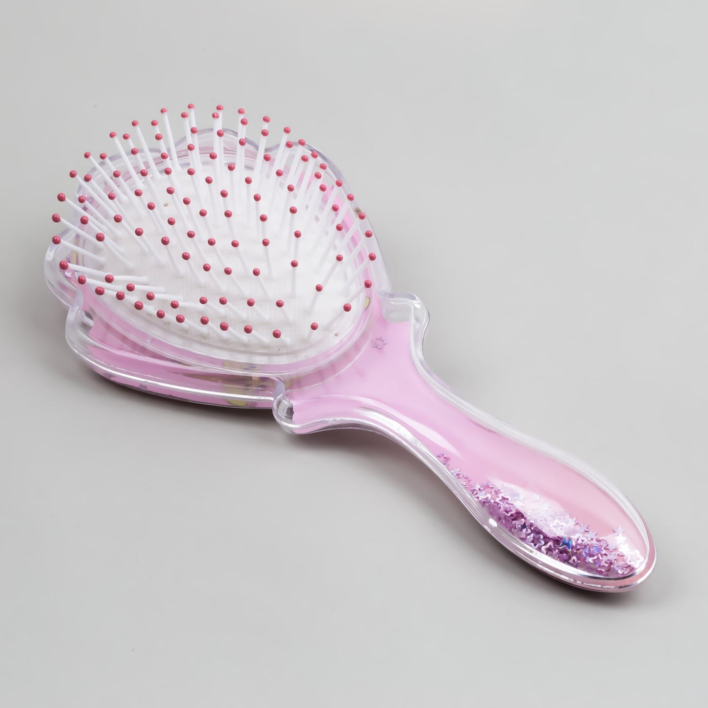 Perie păr copii cu formă de scoică, transparent cu confetti - Unicorn Power Pink