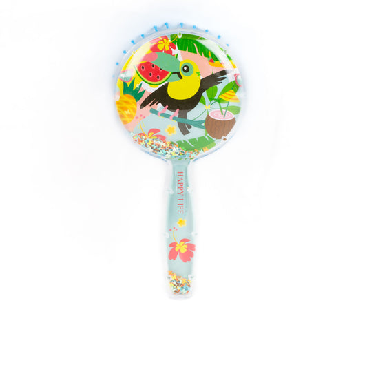 Perie păr copii cu formă rotundă, transparent cu confetti - Happy Tucan