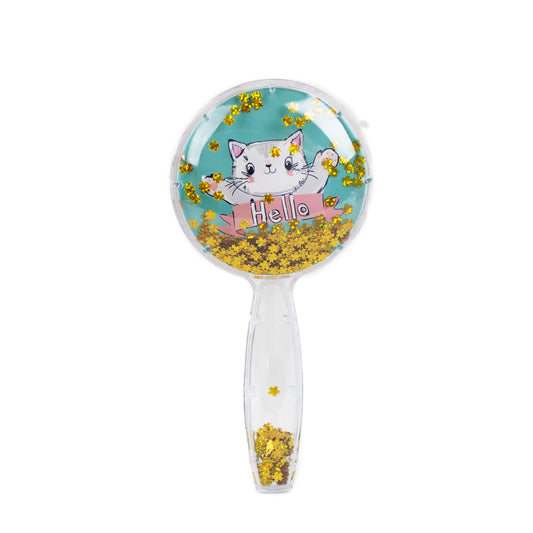 Perie păr copii cu formă rotundă, transparent cu confetti - Hello Cat