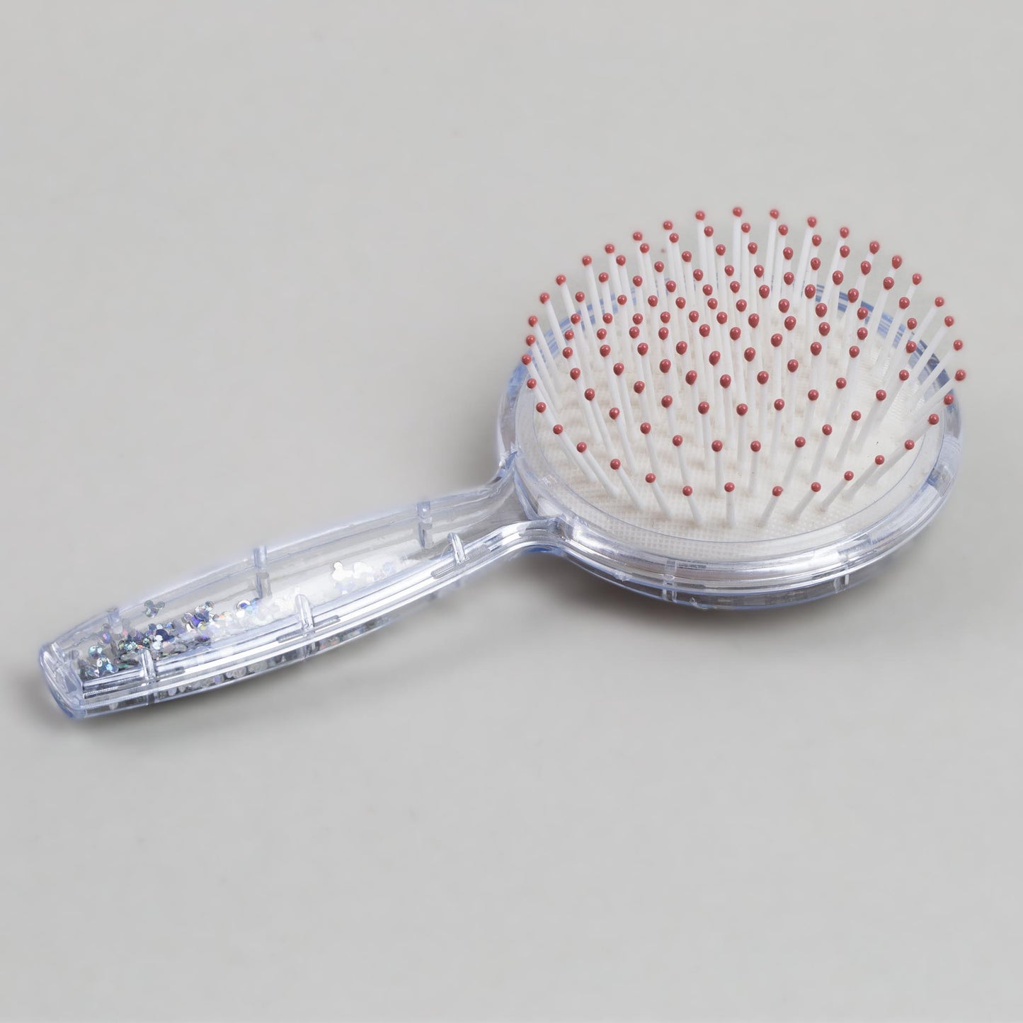 Perie păr copii cu formă rotundă, transparent cu confetti - Kiss
