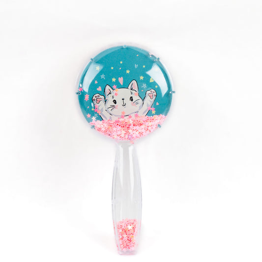 Perie păr copii cu formă rotundă, transparent cu confetti - Pisicta Jucausa