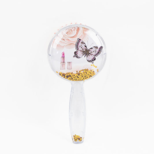 Perie păr copii cu formă rotundă, transparent cu confetti - Rose Butterfly