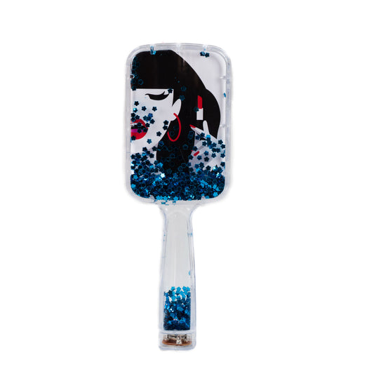 Perie păr copii cu leduri pătrată, transparent cu confetti - Albastru Beauty
