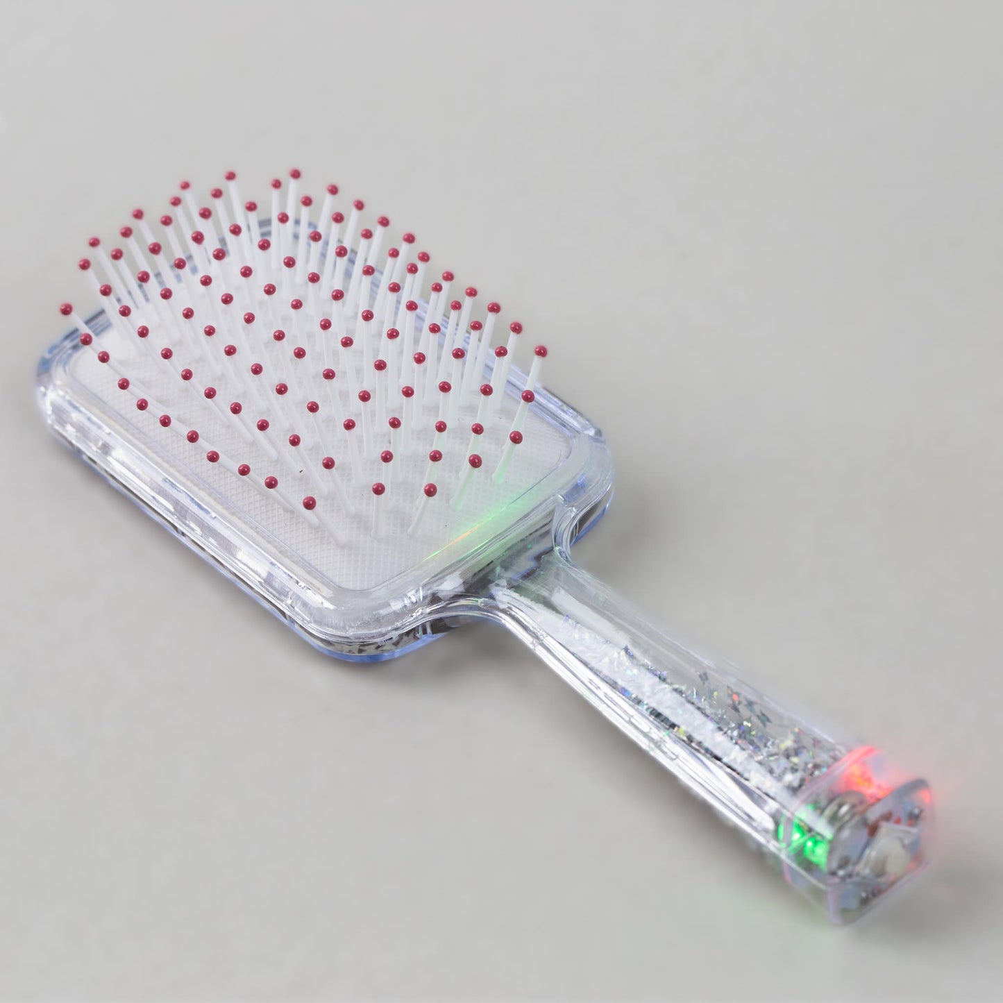 Perie păr copii cu leduri pătrată, transparent cu confetti - Argintiu Beauty