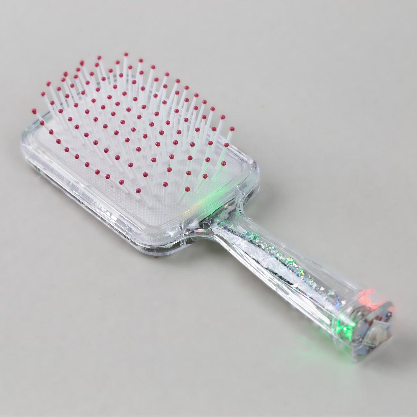 Perie păr copii cu leduri pătrată, transparent cu confetti - Argintiu Make Up