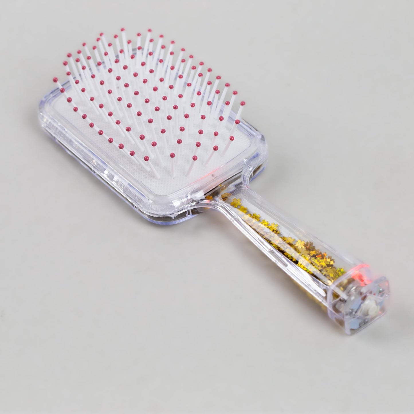 Perie păr copii cu leduri pătrată, transparent cu confetti - Auriu Beauty