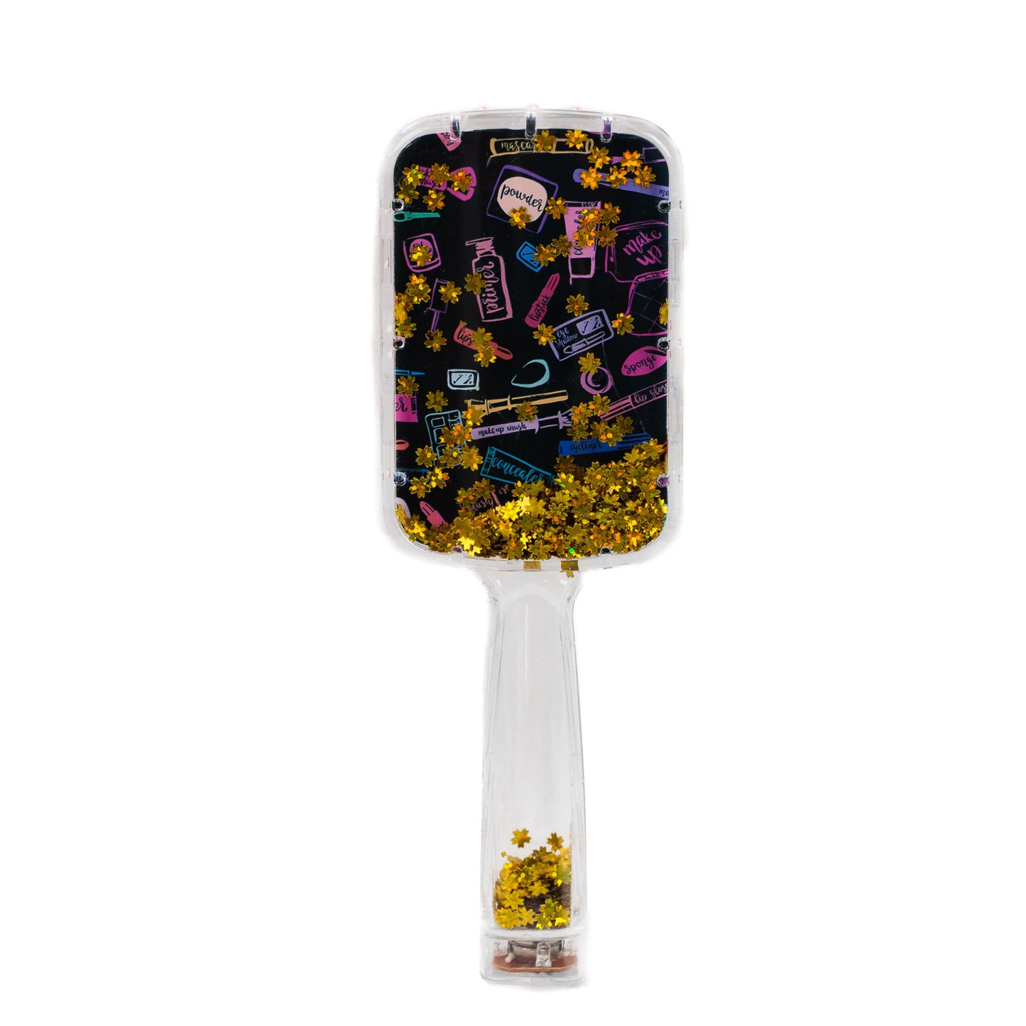 Perie păr copii cu leduri pătrată, transparent cu confetti - Auriu Make Up