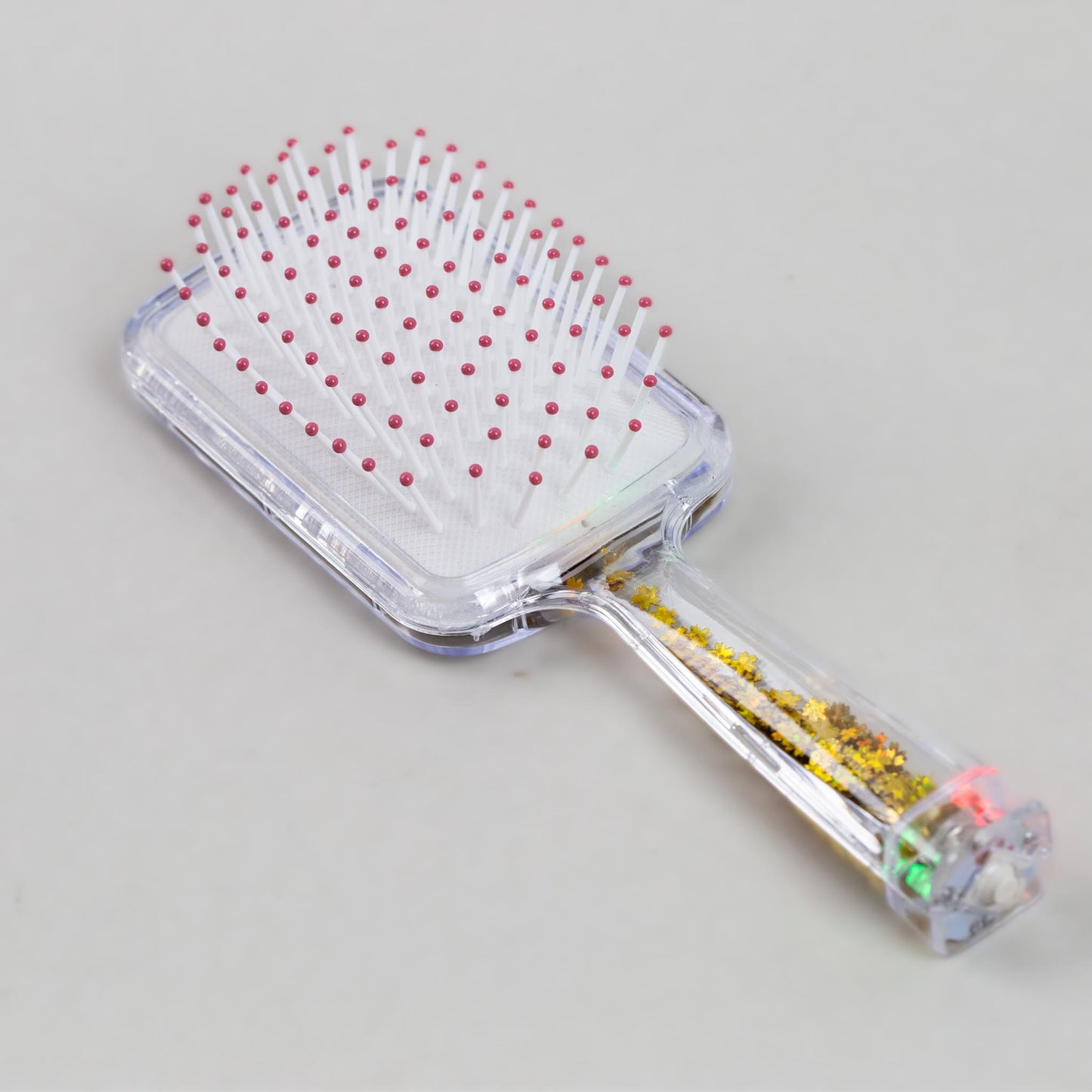 Perie păr copii cu leduri pătrată, transparent cu confetti - Auriu Make Up