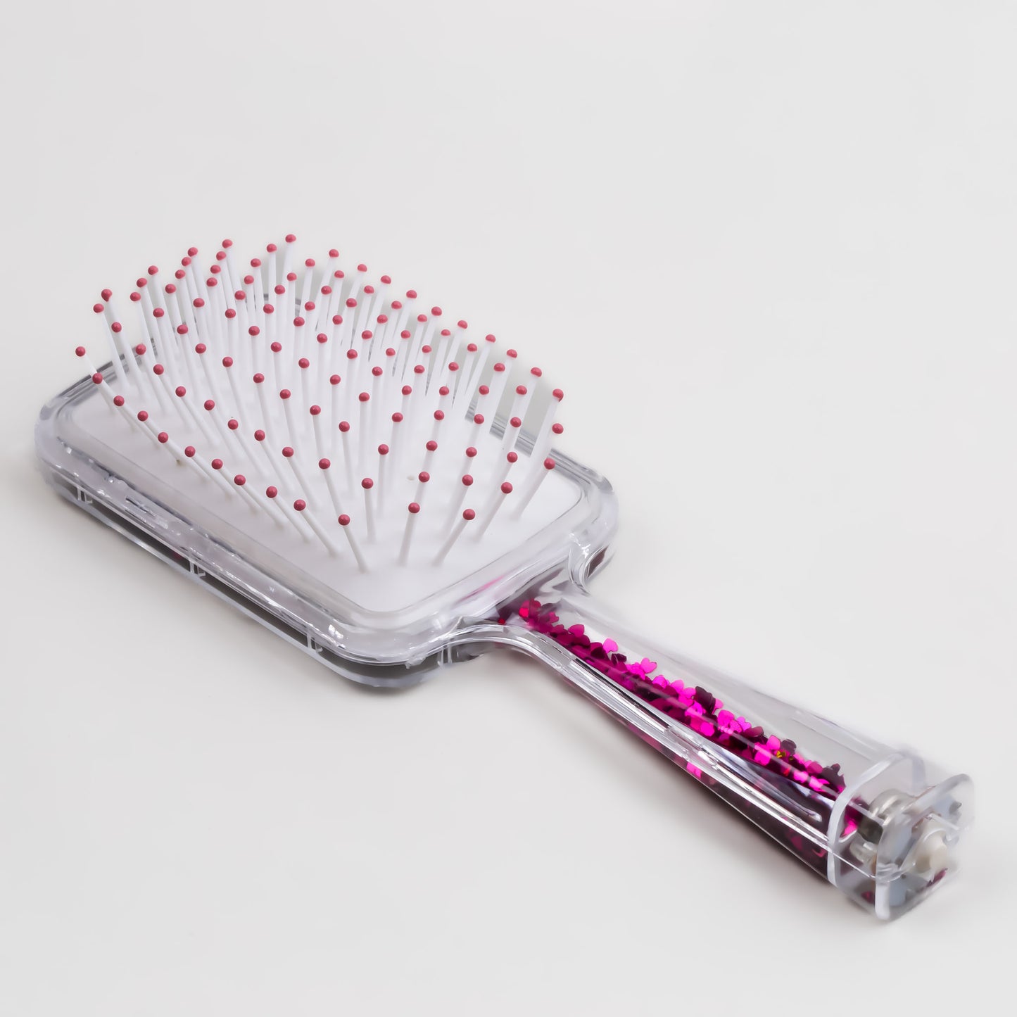 Perie păr copii cu leduri pătrată, transparent cu confetti - Magenta Make Up