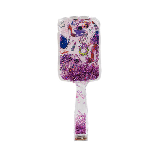 Perie păr copii cu leduri pătrată, transparent cu confetti - Roz Make Up