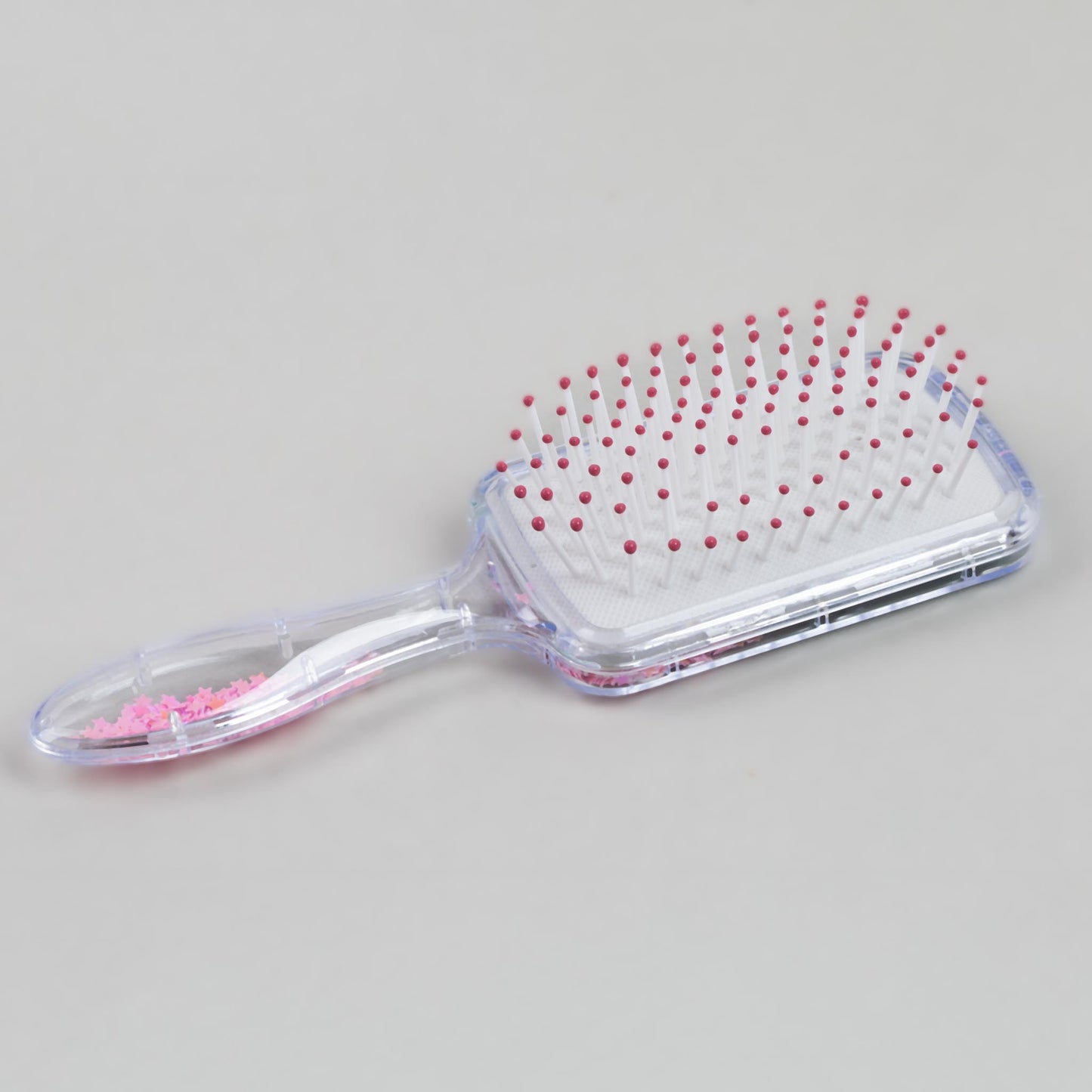 Perie păr copii pătrată, transparent cu confetti - Kiss