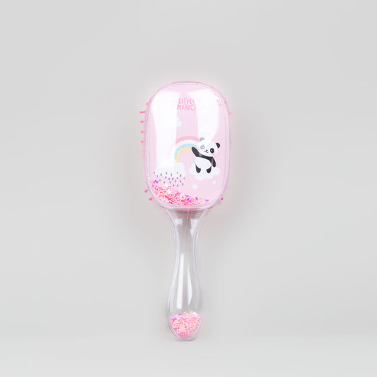 Perie păr copii rotunjită, transparent cu confetti roz - Panda