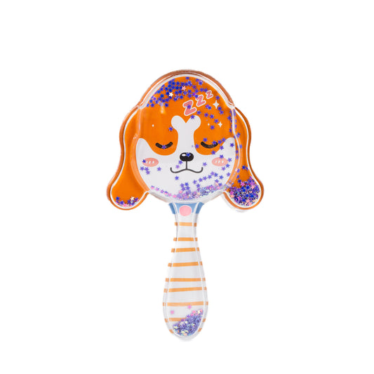 Perie pentru descurcat părul copii cu formă de cățel, transparent cu confetti - Portocaliu
