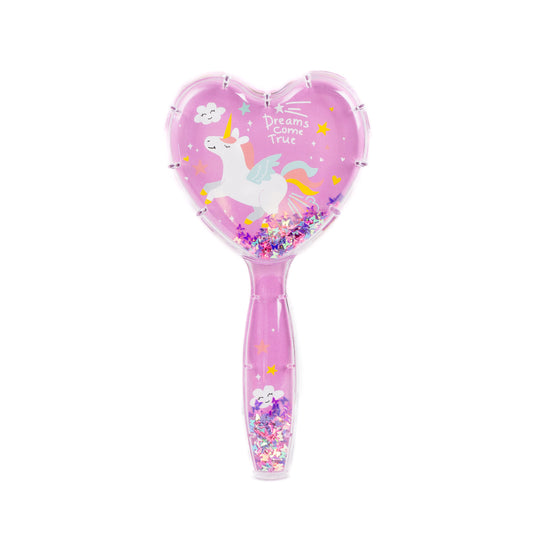 Perie pentru descurcat părul copii cu formă de inimă, transparent cu confetti - Laci Unicorn