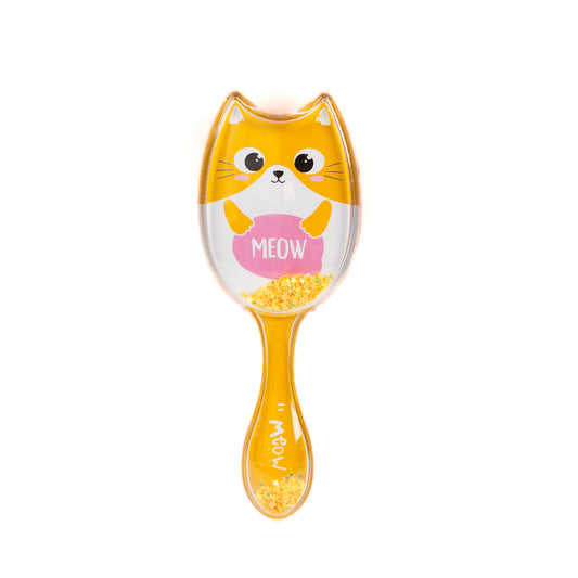 Perie pentru descurcat părul copii cu formă de pisicuță, transparent cu confetti - Meow