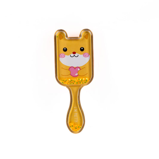 Perie pentru descurcat părul copii cu formă de vulpe, transparent cu confetti - Yellow Cat