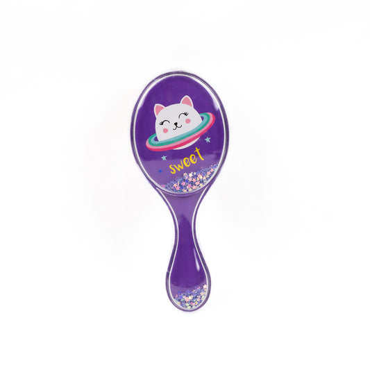 Perie pentru descurcat părul copii ovală, transparent cu confetti - Galaxy Cat