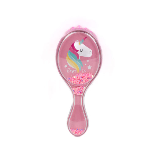 Perie pentru descurcat părul copii ovală, transparent cu confetti - Sparkle Unicorn