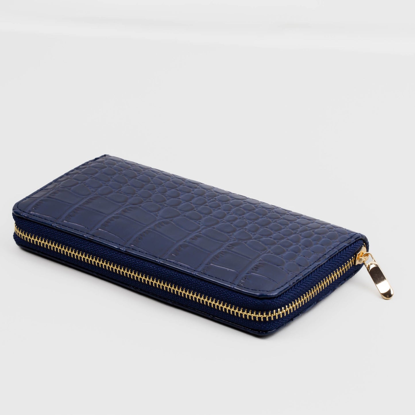 Portofel damă cu fermoar, textură animal print, 14 compartimente - Albastru