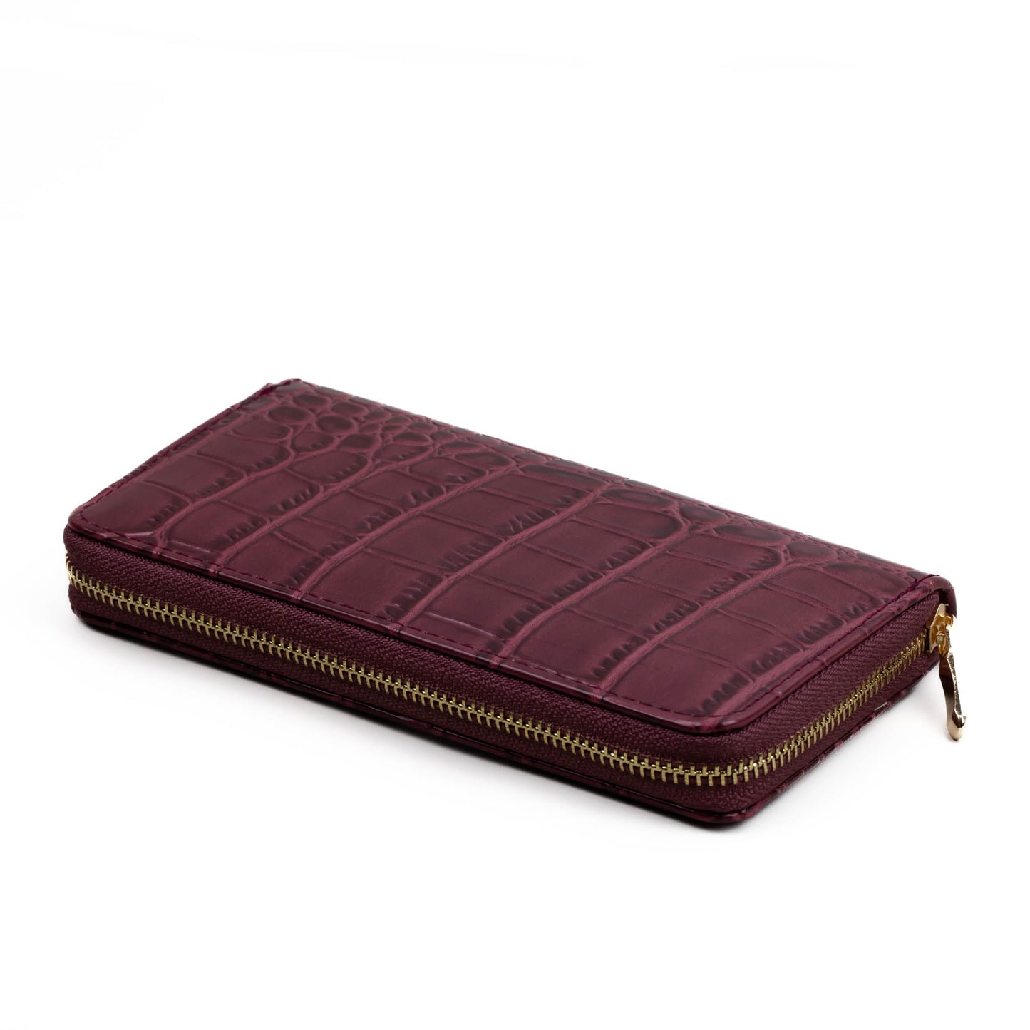 Portofel damă cu fermoar, textură animal print, 14 compartimente - Bordo