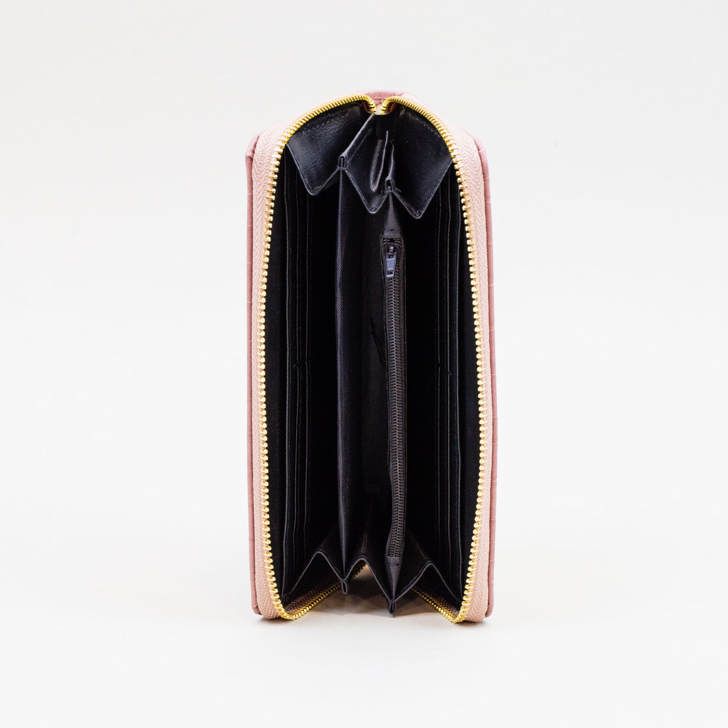 Portofel damă cu fermoar, textură animal print, 14 compartimente - Roz prăfuit