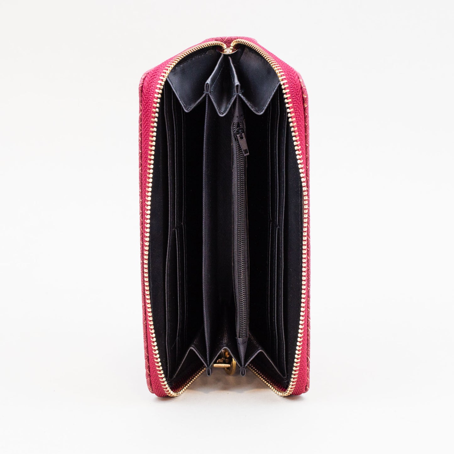 Portofel damă din piele ecologică cu fermoar, textură fină animal print, 14 compartimente - Rosu