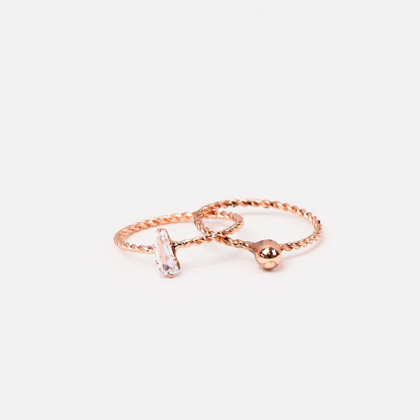 Set 2 inele subțiri unite cu piatră și biluță - Rose Gold