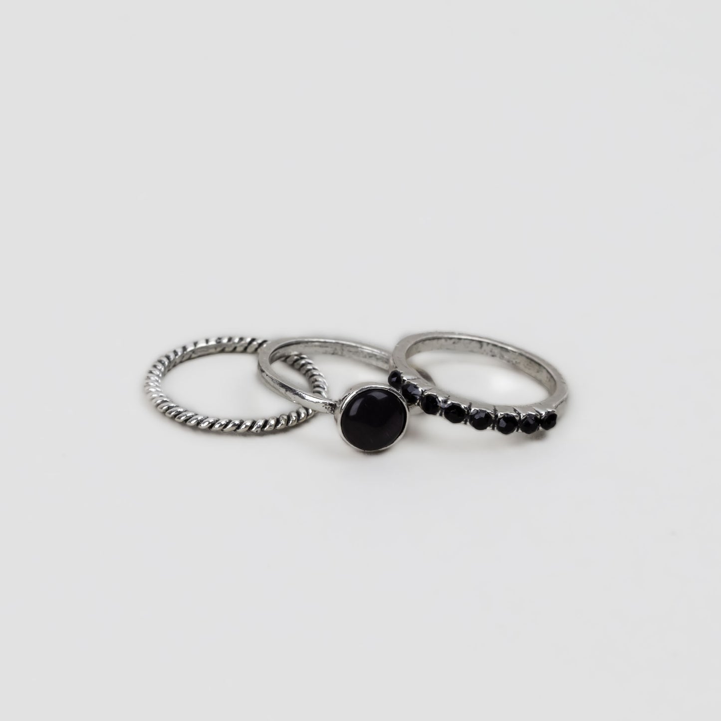 Set 3 inele vintage subțiri cu pietre - Negru, Argintiu