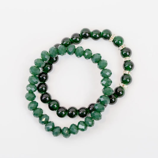 Set brățari elastice cu perle, pietre și ștrasuri, 2 buc - Verde