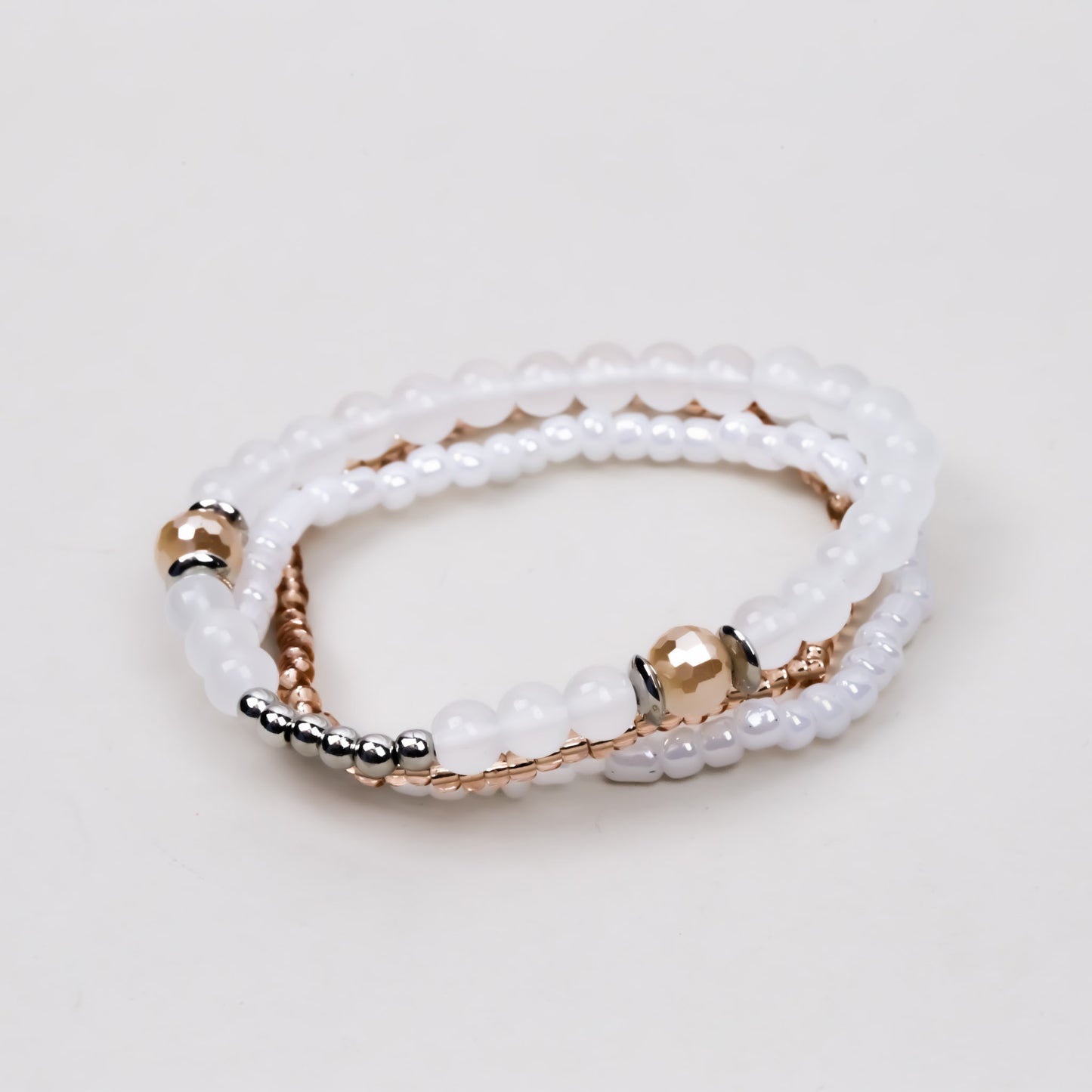 Set brățări elastice diversity cu mărgele și biluțe, 3 buc - Alb