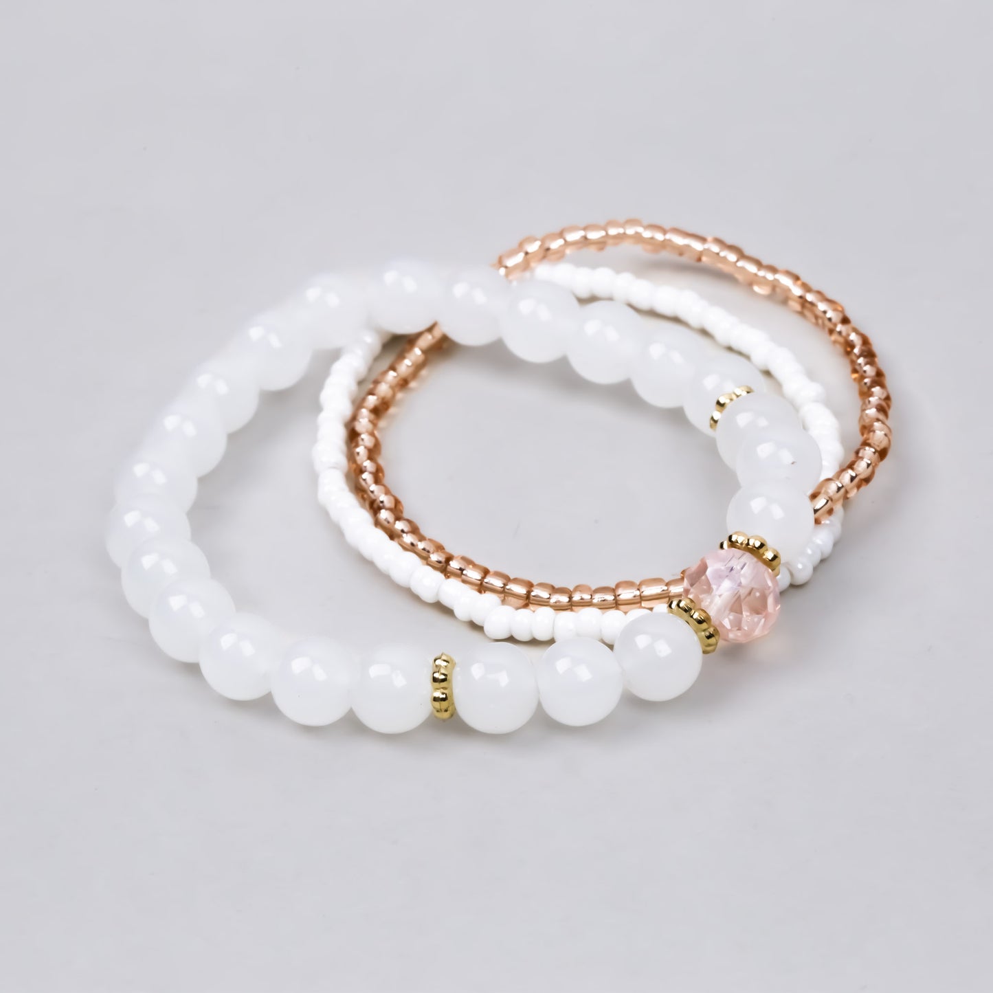 Set brățări elastice purity cu mărgele, 3 buc - Alb