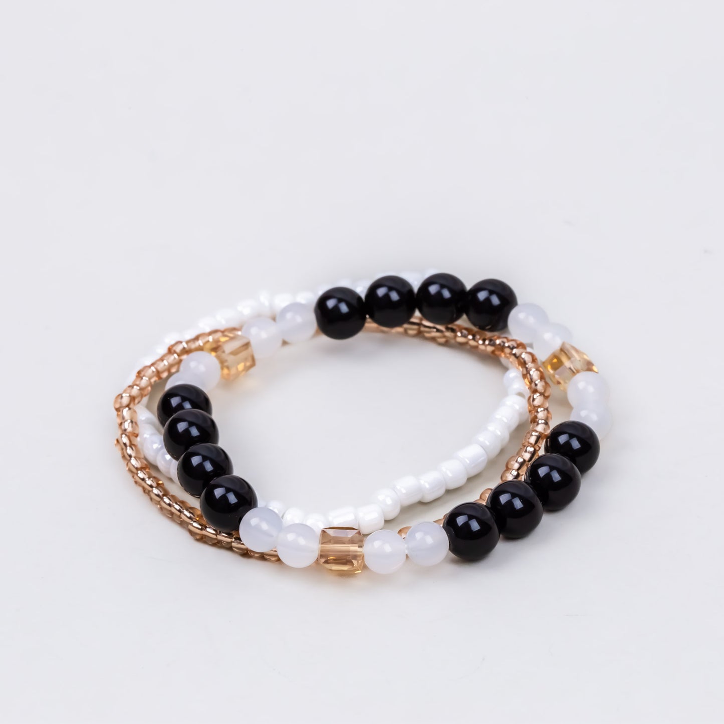 Set brățări elastice versatile cu mărgele și pietre, 3 buc - Alb, Negru