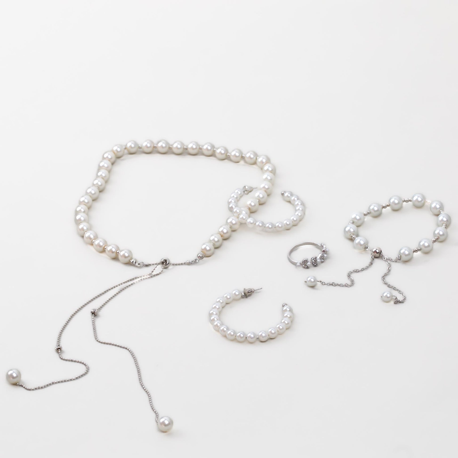 Set cadou cercei, brățară, colier, inel - Perla Sirenei - Argintiu