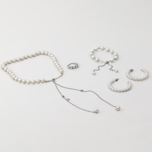 Set cadou cercei, brățară, colier, inel - Perla Sirenei - Argintiu