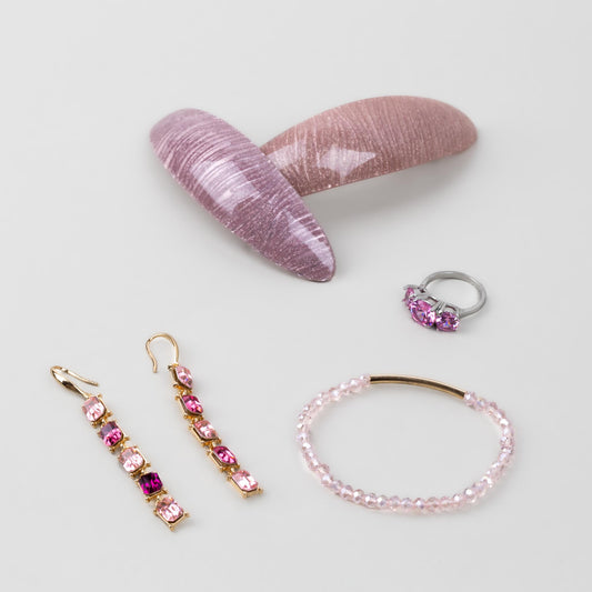 Set cadou cercei, brățară, inel, agrafe franțuzești - Roz Strălucitor