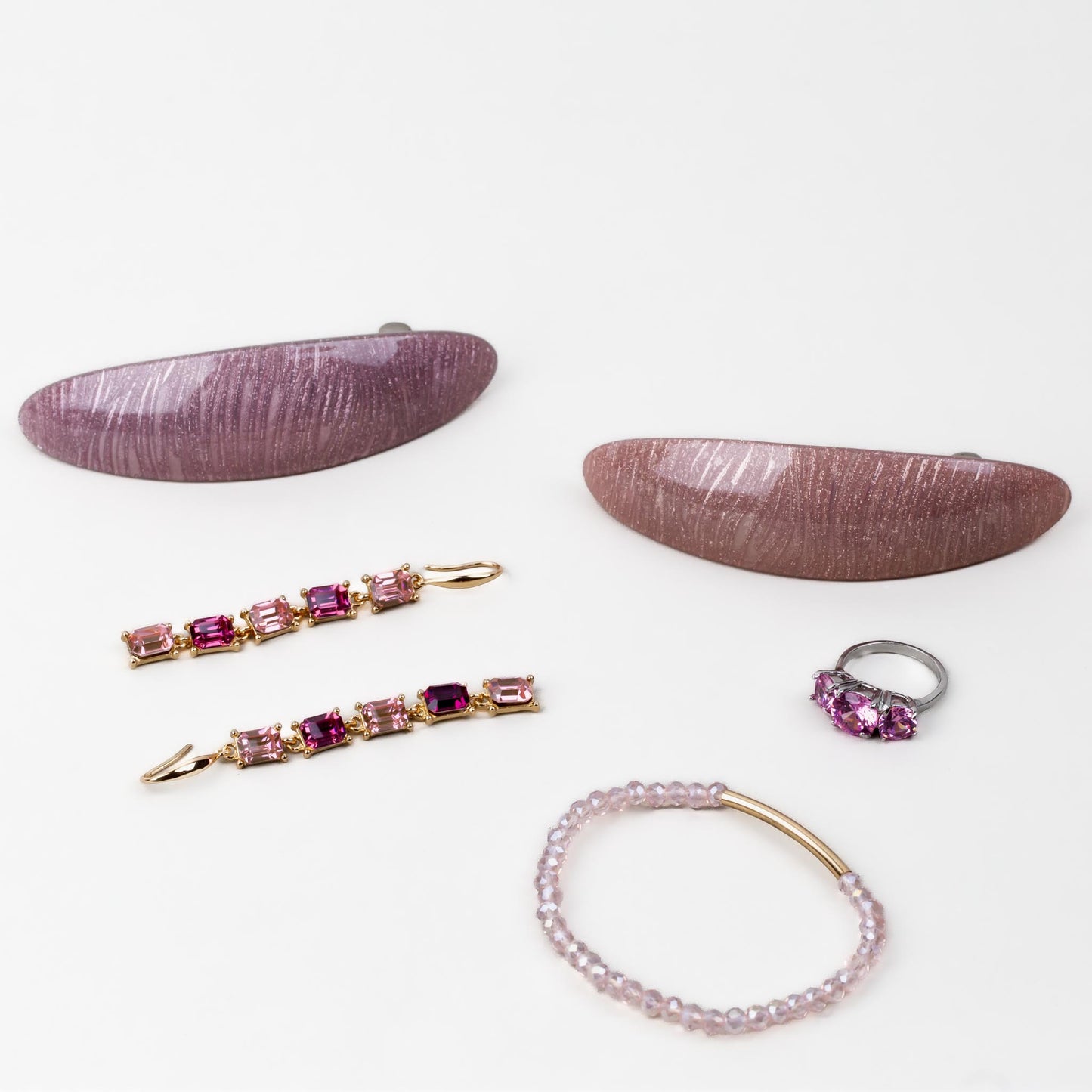 Set cadou cercei, brățară, inel, agrafe franțuzești - Roz Strălucitor