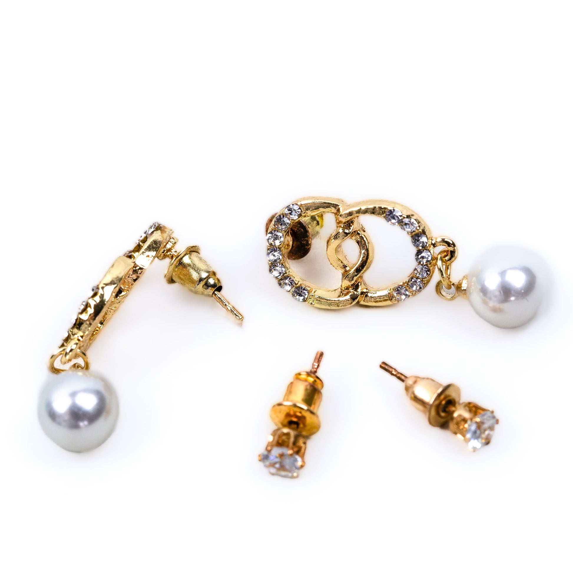 Set cercei cu ștrasuri și perle - Auriu