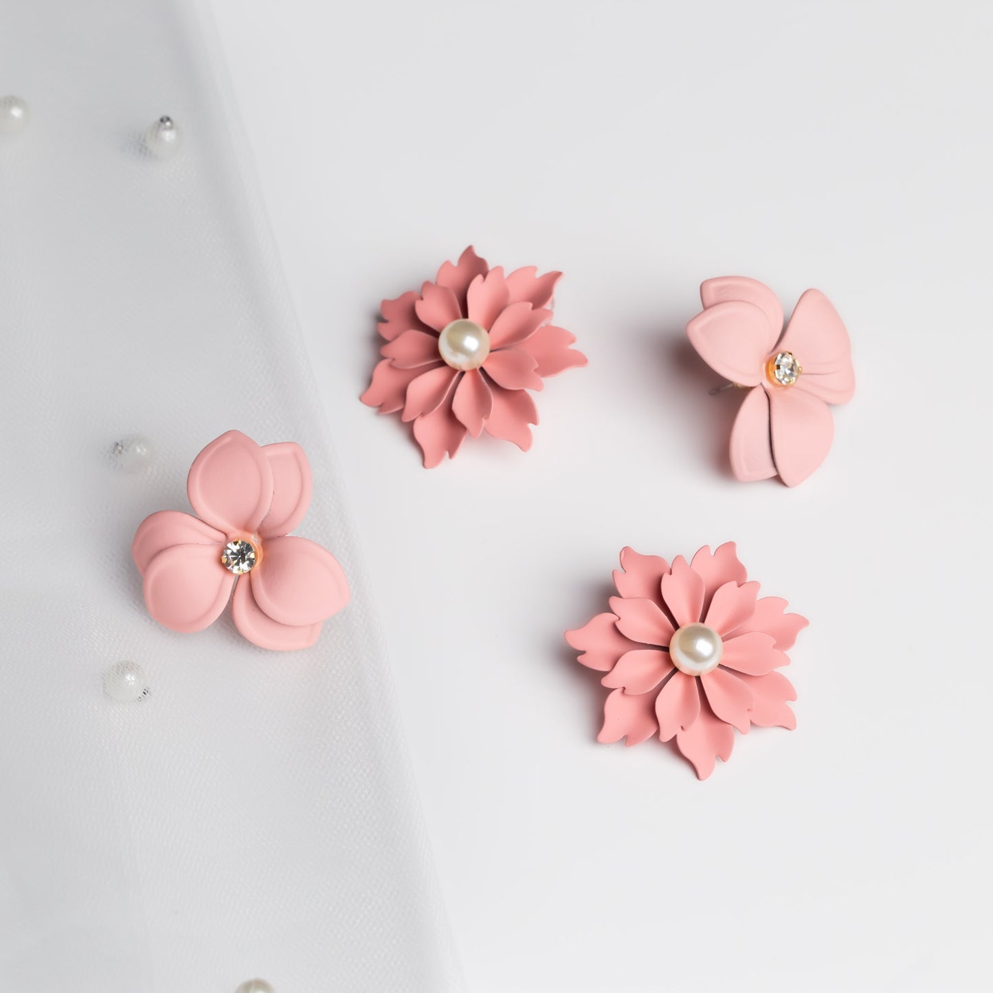 Set cercei floare azalea & dahlia cu textură de silicon, 2 perechi - Roz