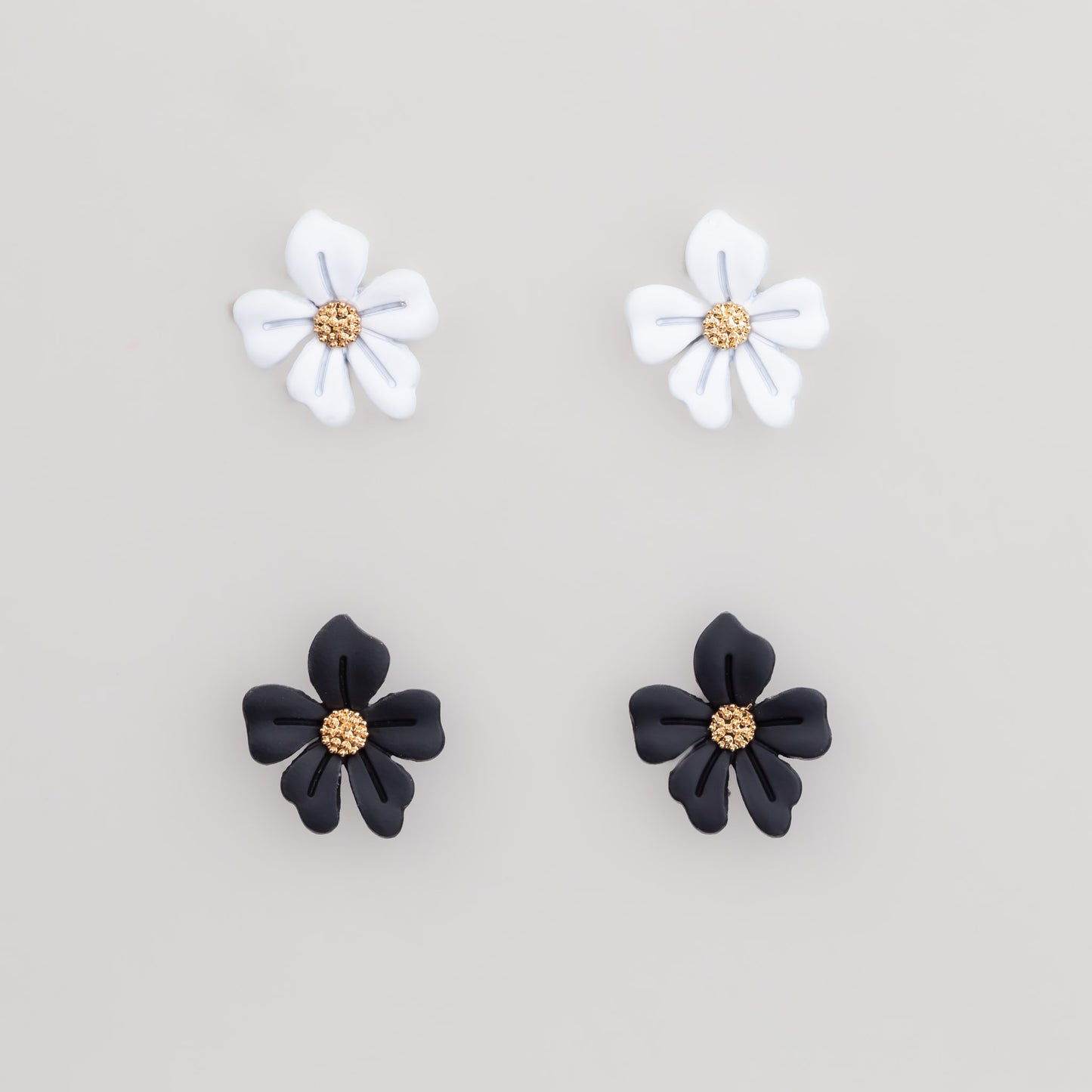 Set cercei lovely flower cu textură de silicon, 2 perechi - Alb Negru