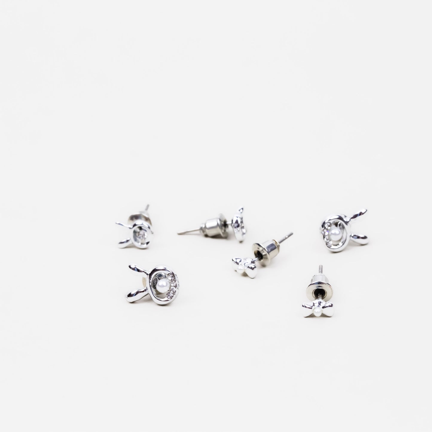 Set cercei mici bunny mix, 3 perechi - Argintiu