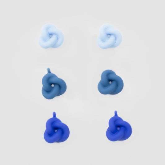 Set cercei mici cu formă împletită și textură de silicon, 3 perechi - Albastru Mix