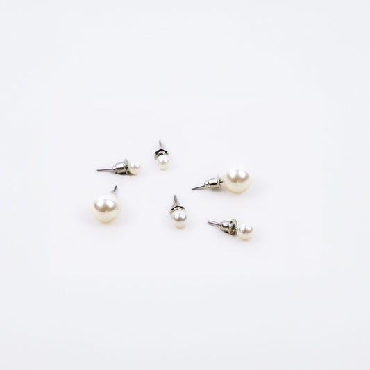 Set cercei mici cu perle albe, 3 perechi