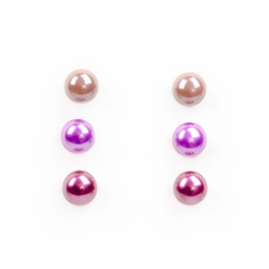 Set cercei mici cu perle colorate în nuanțe, 3 perechi - Fancy Mix