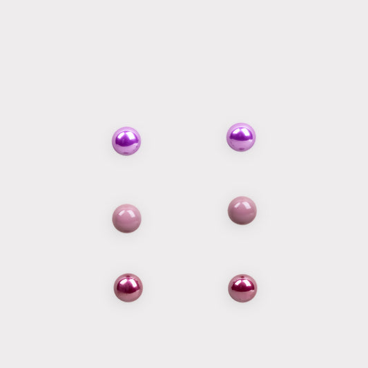 Set cercei mici cu perle colorate în nuanțe, 3 perechi - Mov, Bordo