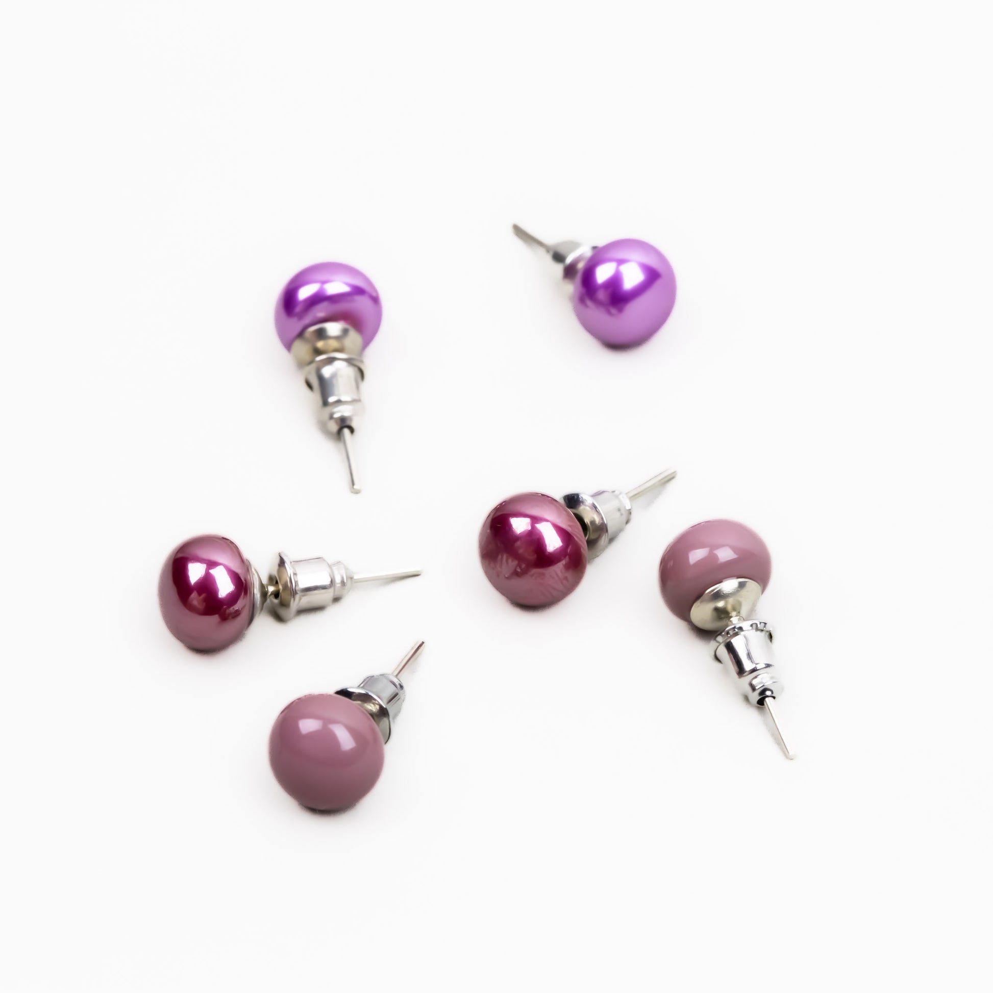 Set cercei mici cu perle colorate în nuanțe, 3 perechi - Mov, Bordo