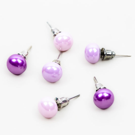 Set cercei mici cu perle colorate în nuanțe, 3 perechi - Mov Mix