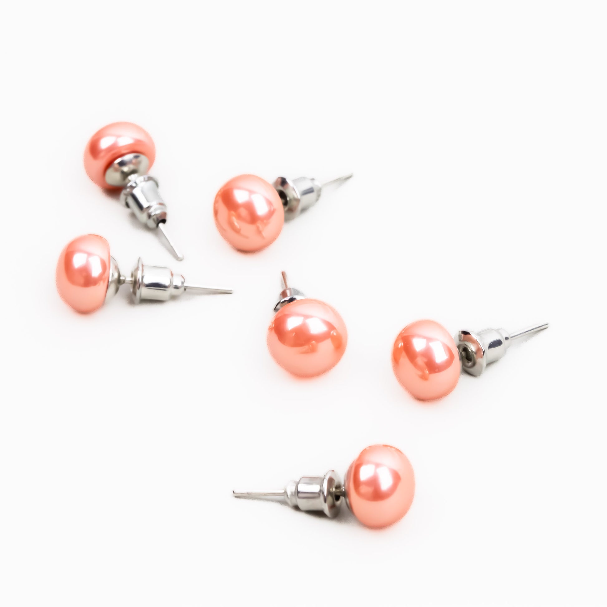 Set cercei mici cu perle colorate în nuanțe, 3 perechi - Peach