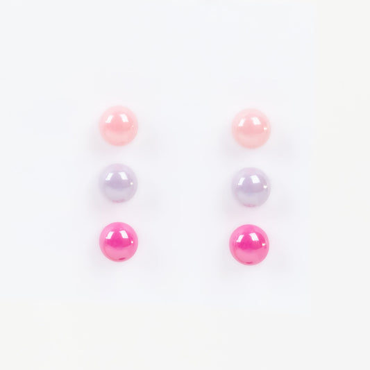 Set cercei mici cu perle colorate în nuanțe, 3 perechi - Roz Mix